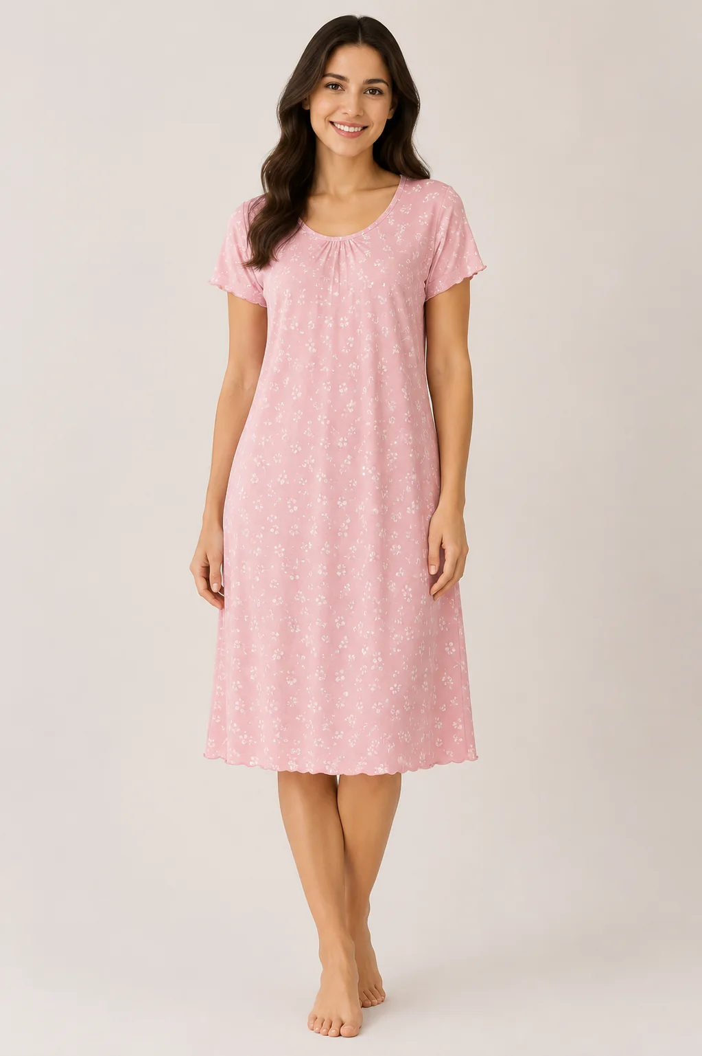 Women's pink printed knee-length nightdress